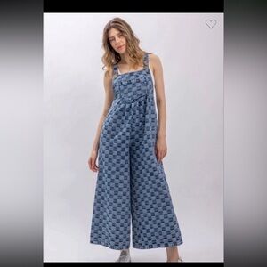 Bluevelvet Checkered Denim Overalls